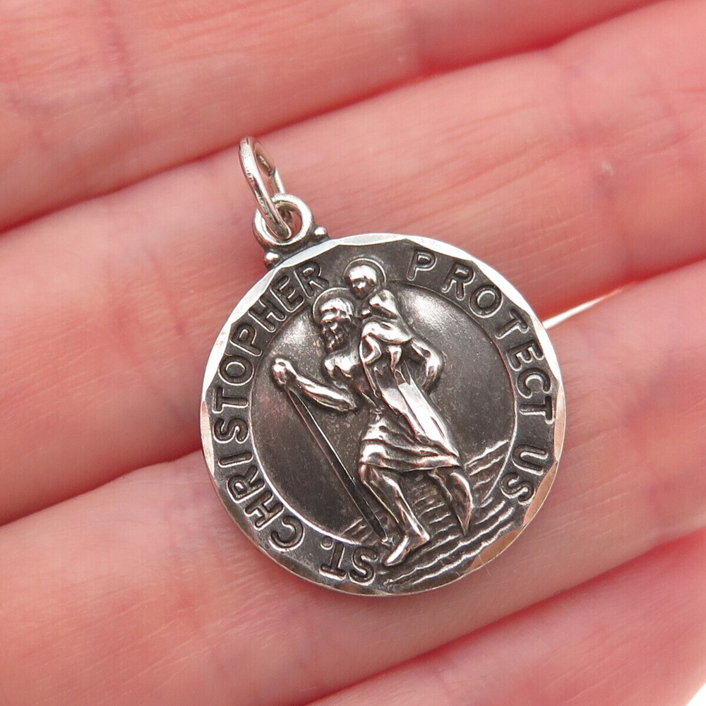 Tru-Kay 925 Sterling Silver Vintage St. Christopher Oxidized Charm Pendant